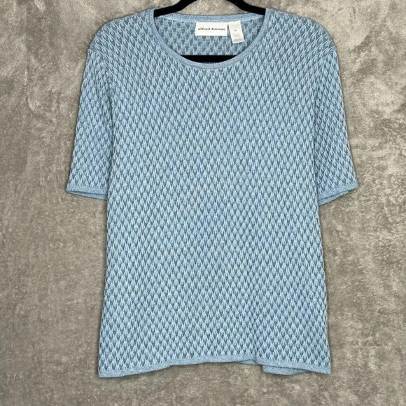 Alfred Dunner XL Shirt Top Blue Solid Geometric Short Sleeve Scoop Neck Knit - Picture 1 of 6